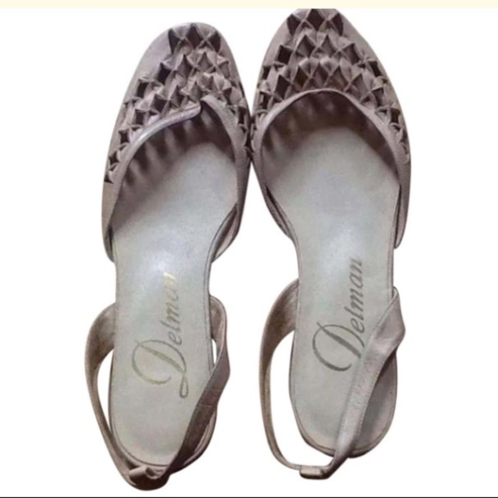 Delman Vintage 'Evie' Perforated Leather Design Sling Back Flat Shoes Size 6.5